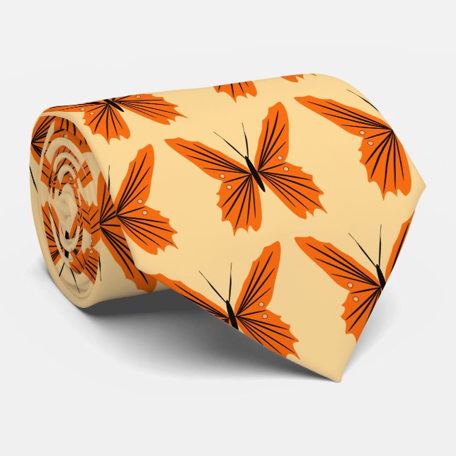 Orange Butterfly Design Neck Tie (Rolled)