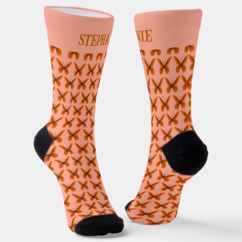 Orange Butterfly Design Orange Socks