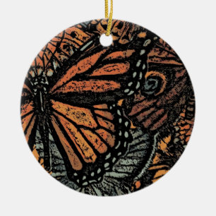 Orange butterfly fantasy abstract art ceramic ornament