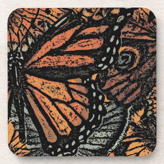 Orange butterfly fantasy abstract art coaster (Front)