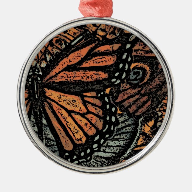 Orange butterfly fantasy abstract art metal ornament (Front)