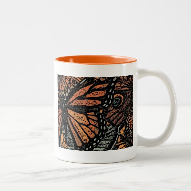Orange butterfly fantasy abstract art Two-Tone coffee mug (Right)