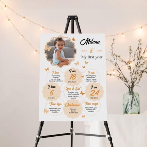 Orange Butterfly First Birthday Milestones Sign