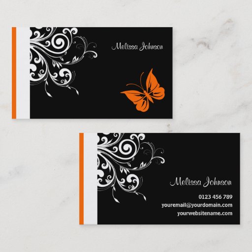 Customizable Orange Butterfly Flourish Business Card