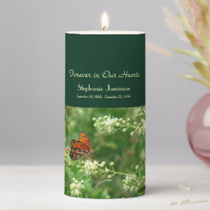 Orange Butterfly Forever in our Hearts Memorial Pillar Candle