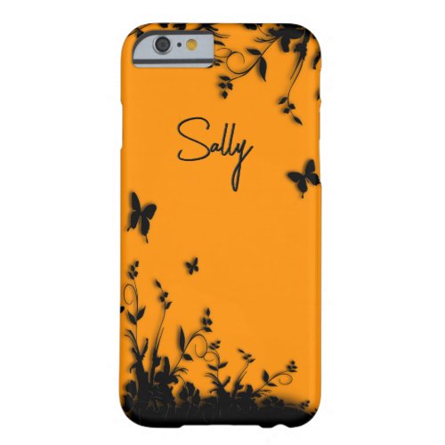 Orange Butterfly Garden Personalized Barely There iPhone 6 Case