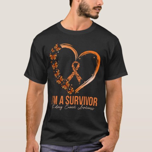 Orange Butterfly Heart Im A Survivor Kidney Cancer T_Shirt