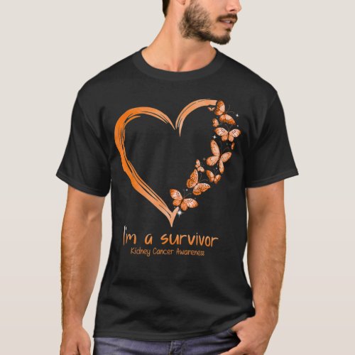 Orange Butterfly Heart Im A Survivor Kidney Cancer T_Shirt