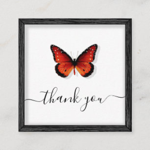 Orange Butterfly Illustration Thank You Classic Square Business Card