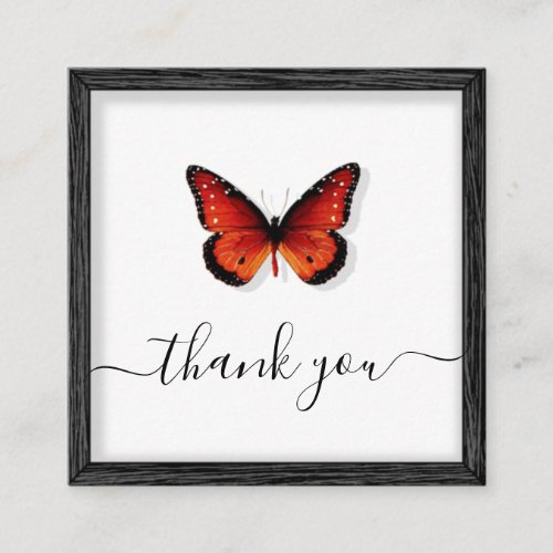 Orange Butterfly Illustration Thank You Classic  Square Business Card