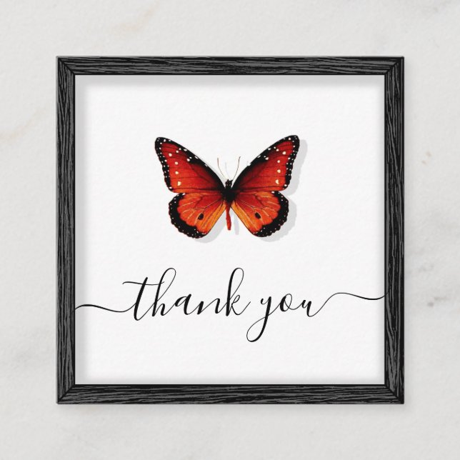 Orange Butterfly Illustration Thank You Classic  Square Business Card (Front)