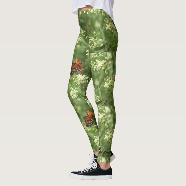 Orange Butterfly Leggings with Personalized Name (Left)
