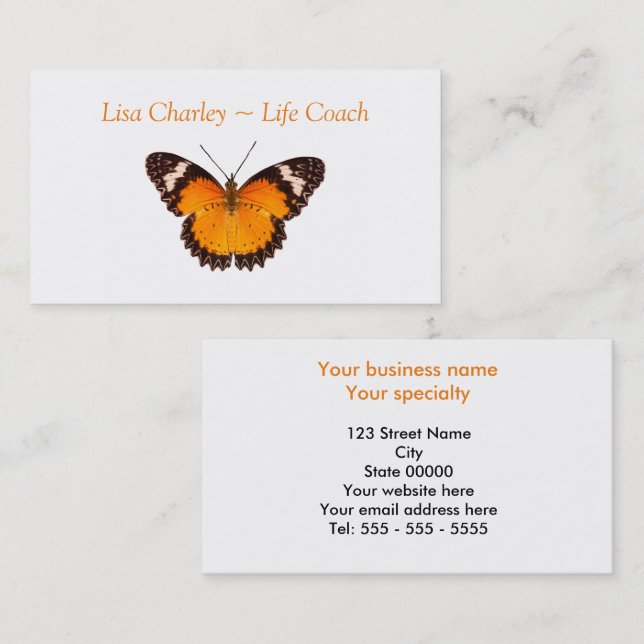 Orange Butterfly Life Coach Business Card (Front/Back)