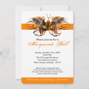 Orange Butterfly Masquerade Mask Costume Halloween Invitation