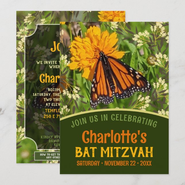 Orange Butterfly Nature Energy Bat Mitzvah (Front/Back)