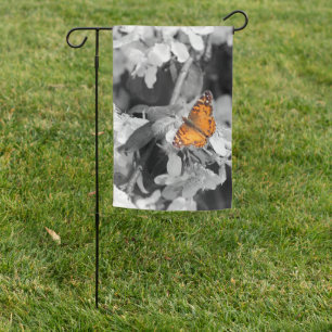 Orange Butterfly On Blossom Garden Flag