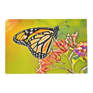 Orange Butterfly on Pink Blossom Design Placemat