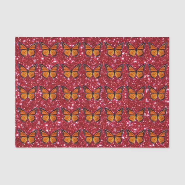 Orange Butterfly On Red Glitter Tissue Paper (Front)