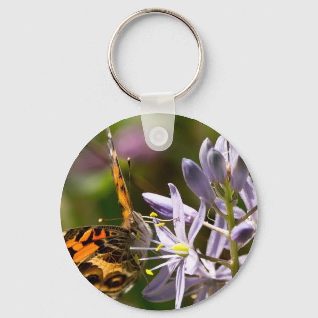 Orange Butterfly on Wild Hyacinth Apparel & Gifts Keychain (Front)