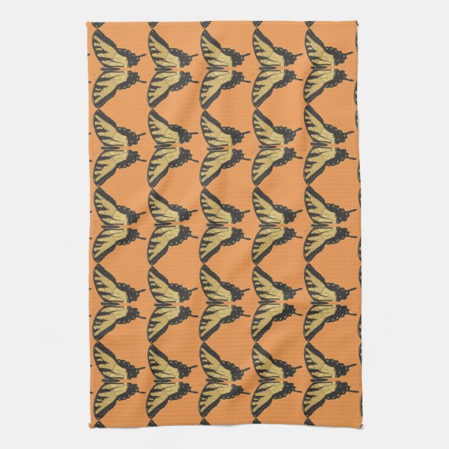 Orange Butterfly Pattern Kitchen Towel (Vertical)