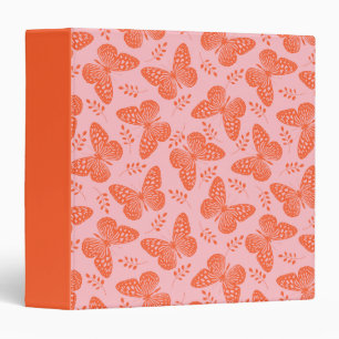 Orange butterfly pattern on pink background 3 ring binder