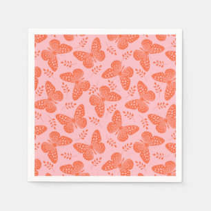 Orange butterfly pattern on pink background napkins