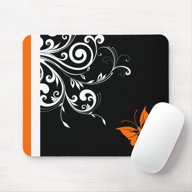 Orange Butterfly Swirls Mouse Pad (With Mouse)