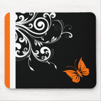 Orange Butterfly Swirls Mouse Pad