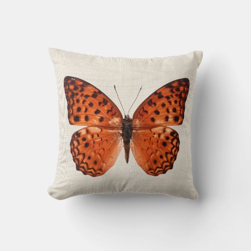 Orange Butterfly Warm Neutral Pastel Beige Throw Pillow