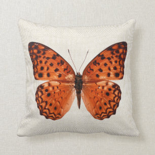 Orange Butterfly Warm Neutral Pastel Beige Throw Pillow