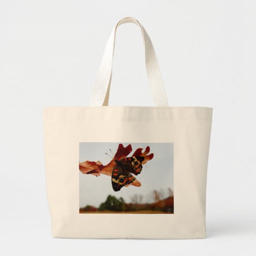 orange Butterfly  with blue spots Large Tote Bag