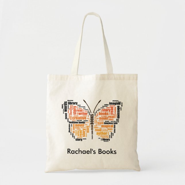 Orange Butterfly Word Art Library Tote Bag (Front)