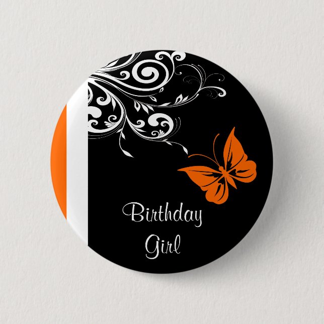 Orange Butterly Swirls Button (Front)