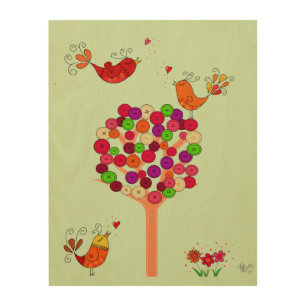 Orange Button Tree Wood Wall Decor