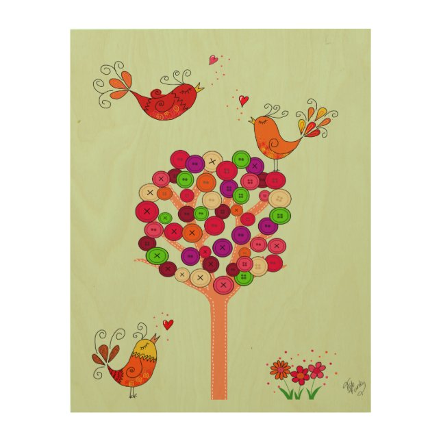 Orange Button Tree Wood Wall Decor (Front)