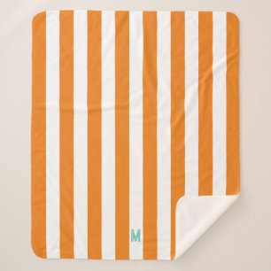 Orange Cabana Stripe & Personalized Teal Monogram Sherpa Blanket