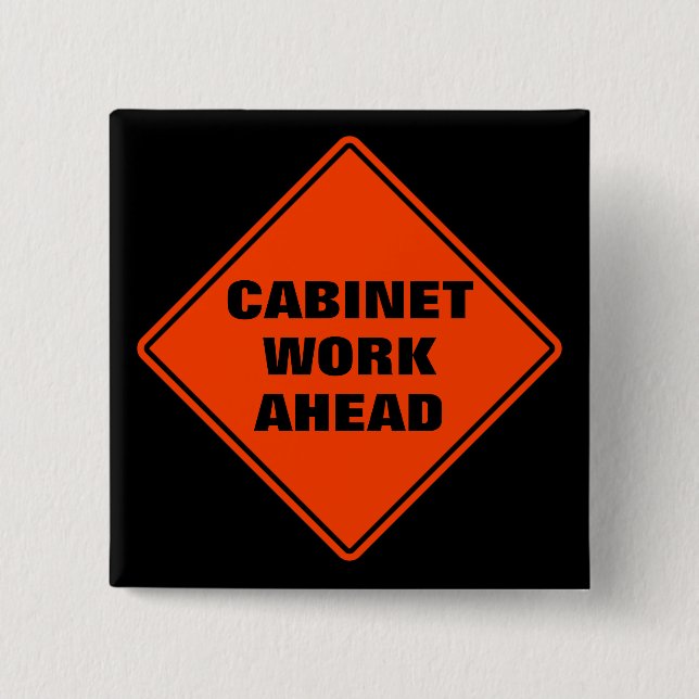 Orange cabinet work ahead classic road sign button (Front)
