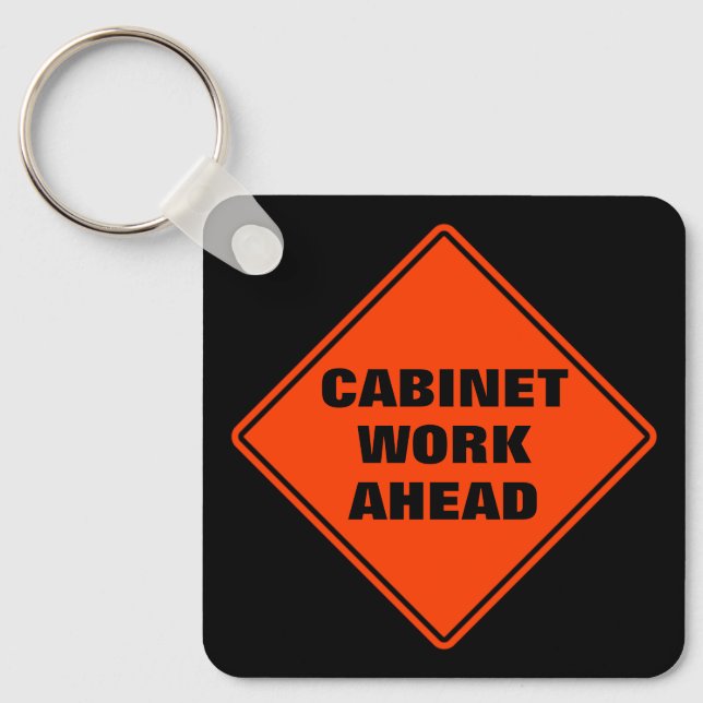Orange cabinet work ahead personalized road sign  keychain (Front)