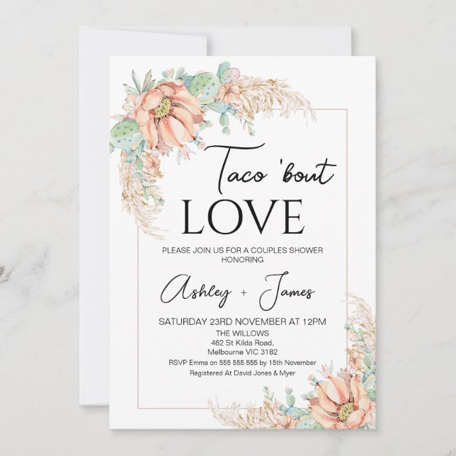 Orange Cactus Boho Floral Couples Shower Invitation (Front)
