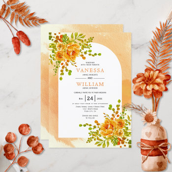 Orange Cactus Flowers Soft Terracotta Arch Wedding Invitation by weddings_ at Zazzle