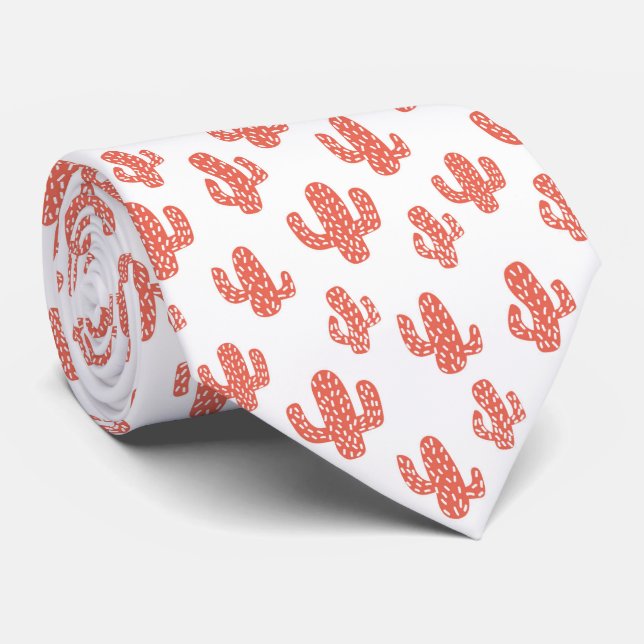 Orange cactus seamless pattern neck tie (Rolled)
