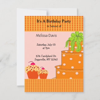 Orange Cake and Cupcakes Birthday Invitation