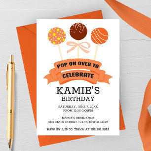 Orange Cake Pops Birthday Party Invitation