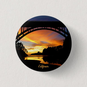 Orange California Coastal Sunset Under Bridge Button