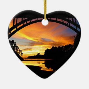 Orange California Coastal Sunset Under Bridge Ceramic Ornament