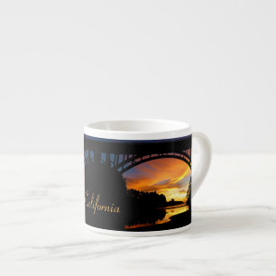 Orange California Coastal Sunset Under Bridge Espresso Cup