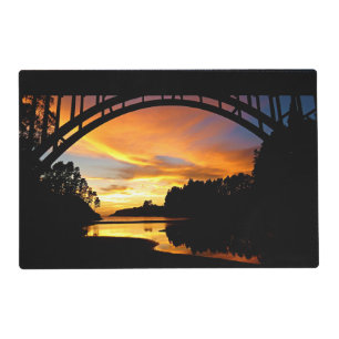 Orange California Coastal Sunset Under Bridge Placemat