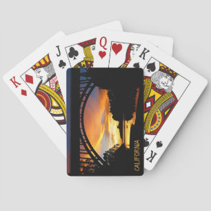 Orange California Coastal Sunset Under Bridge Poker Cards