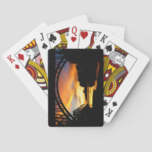 Orange California Coastal Sunset Under Bridge Poker Cards