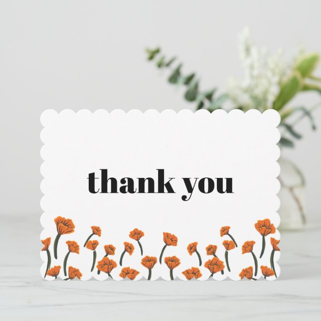 Orange California Poppies Flowers Thank You Card (Standing Front)